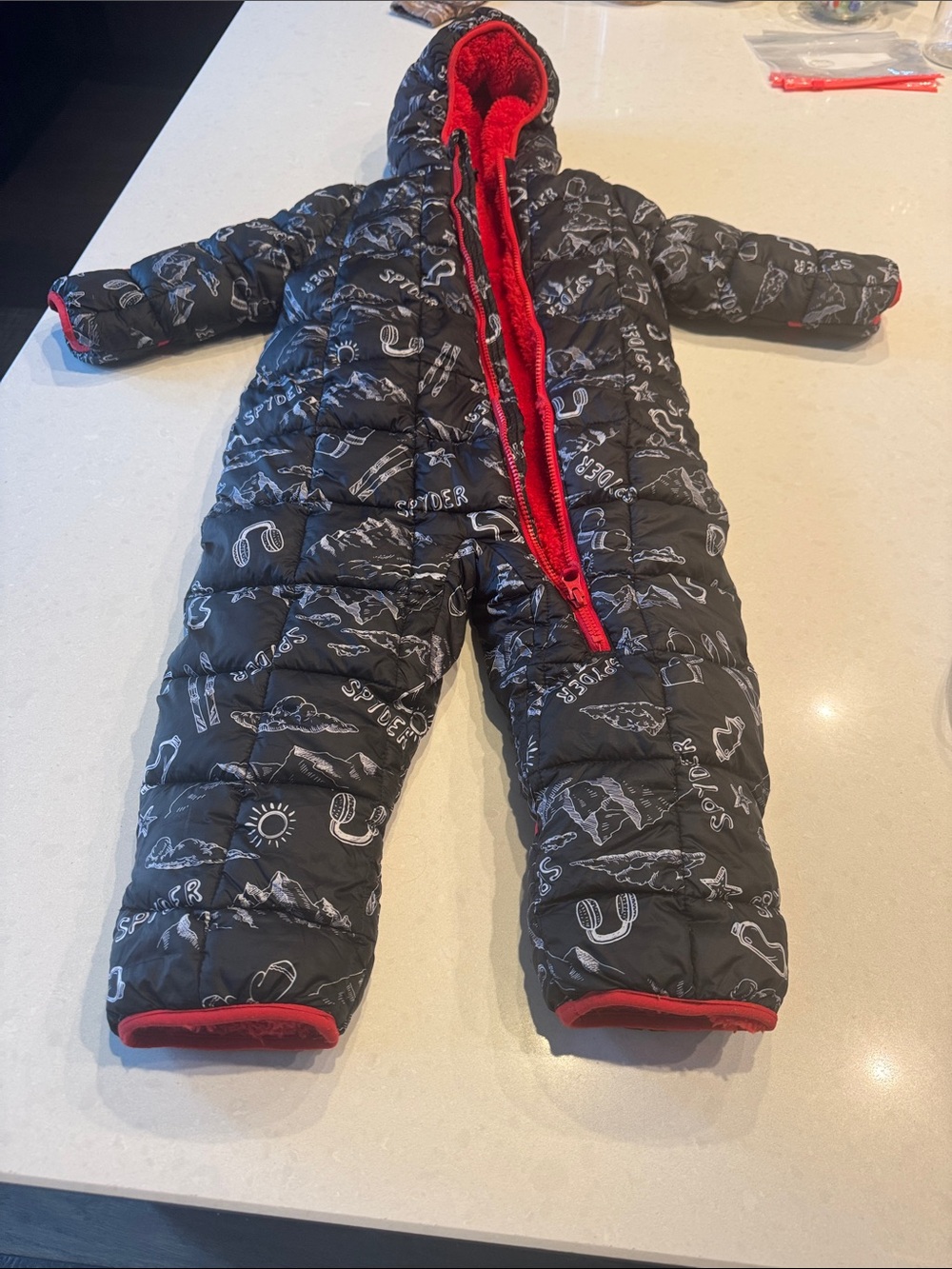 Spyder Black and Red Insulated Kids Hooded Snowsuit One-Piece